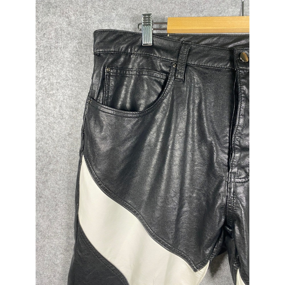MNML Mens Black White Faux Leather Colorblock Tapered Pants Size 38 Streetwear - Picture 5 of 10